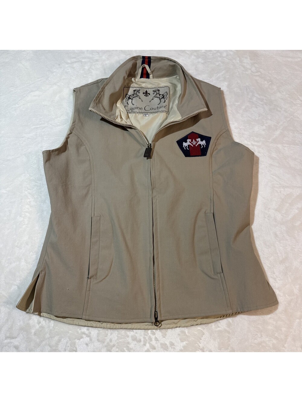 Equine Couture Sz LG Tan Cotton Regatta Vest Cotton/Poly Full Zip